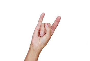 Naklejka premium Close up of mature female hand holding up two fingers