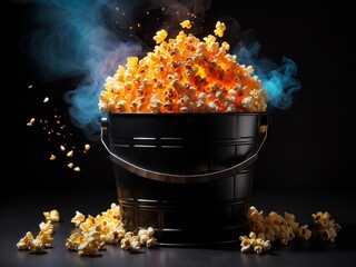 Blazing Tempest: A Spectacular Fiery Popcorn Bucket Unleashes Heat Against the Dark Canvas