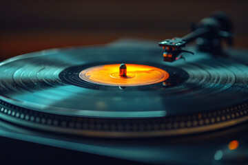 A vintage vinyl record player, spinning classic albums, evoking a sense of nostalgia. Concept of...