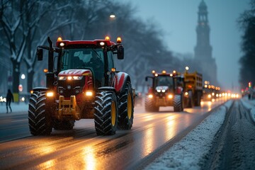 Protest of farmers, farmers on tractors, woman leader of the movement against taxes EU policies