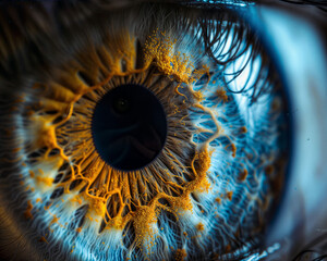 Macro Detail of a Human Eye with Blue Iris and Unique Patterns