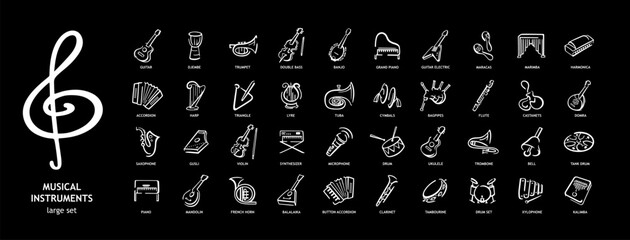 set of vector icons for musical instruments - obrazy, fototapety, plakaty