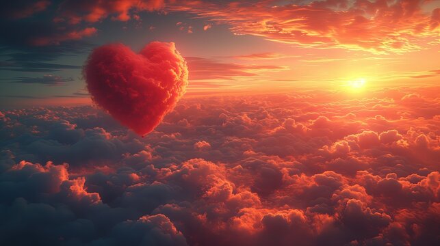 Chmura serca utworzona z chmur na tle słońca. 