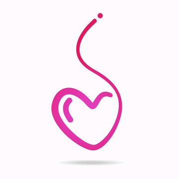Pink love fruit with stem, a hand drawn symbol of heart, expressing love