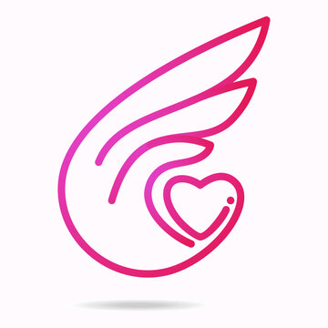 Okay hand or wing pink love, a hand drawn symbol of heart