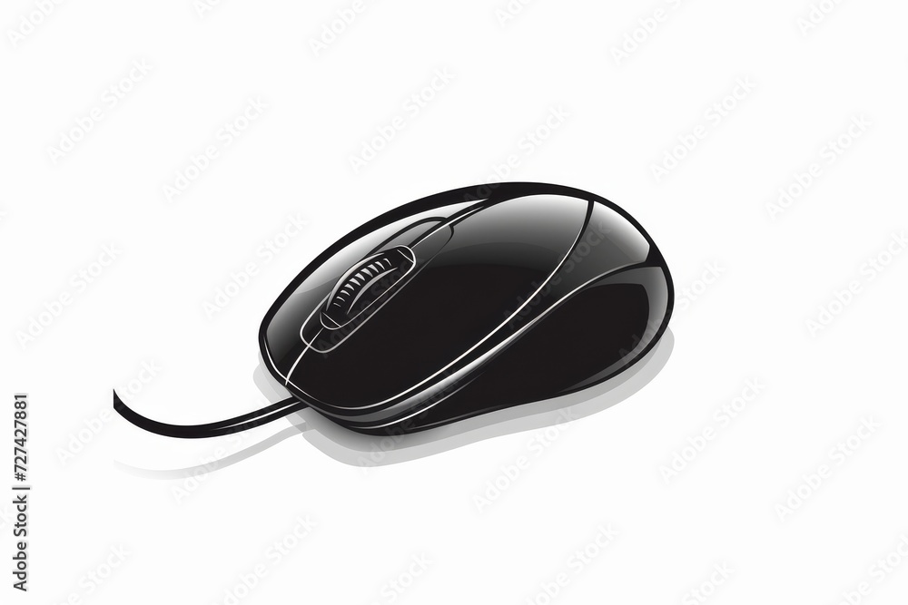 Poster a corded computer mouse sits next to a pair of headphones, ready to transport the user into a world 