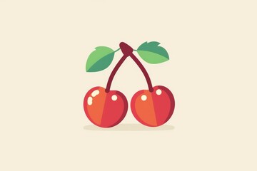 Obraz premium A ripe cherry with vibrant leaves delicately attached to its stem, evoking a sense of freshness and the bountiful beauty of nature's bounty
