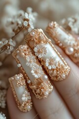 Nail art mastery: a captivating showcase of 3d three-dimensional elegance, featuring beautiful design adorning nails, blending creativity, style, intricate craftsmanship for a chic and trendy look.