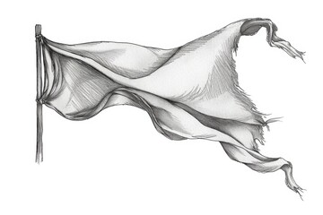 A delicate sketch of a flowing piece of cloth, captured in precise line art and bold ink, evokes a sense of grace and movement in this striking illustration - obrazy, fototapety, plakaty