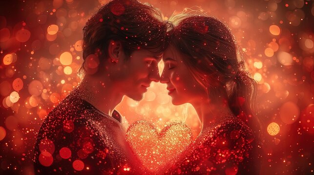 Zakochana para stoi w energii serca i miłości miedzy nimi