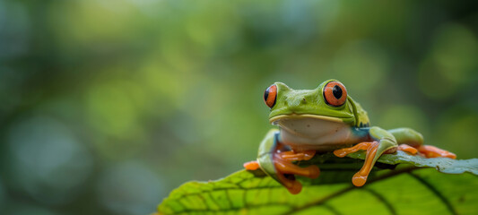 red eyed frog on leaf, with copy space
