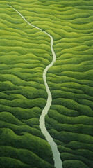 Fototapeta premium A Serene Path: Winding River Amidst Lush Green Hills