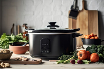 Black Slow Cooker on Countertop