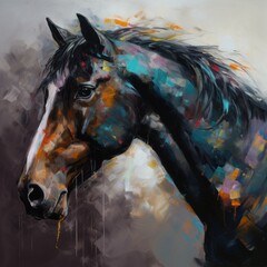 A Painting of a Horse on a Gray Background