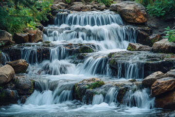 Fototapeta premium Generate a pattern of cascading waterfalls, capturing the movement and serenity.