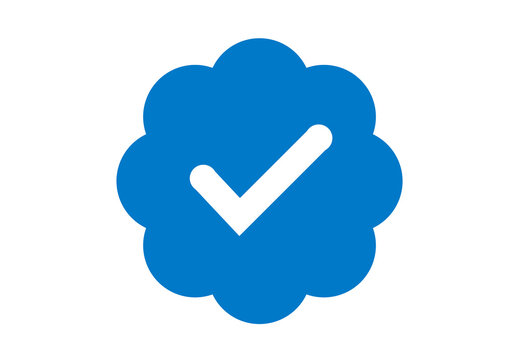 Blue tick verified badge icon. Social media official account tick symbol