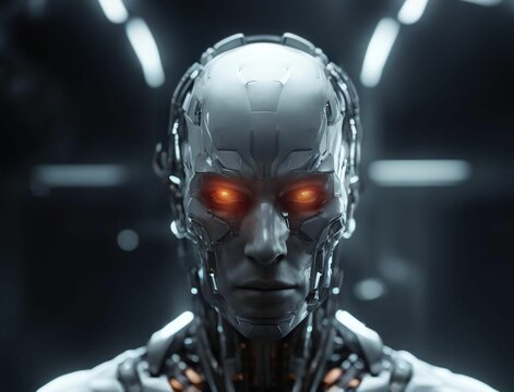 A humanoid robot exemplifying the cutting edge of artificial intelligence and advanced technology. Person's Brain Wired for Cyberspace, Robot AI and Android Artificial Intelligence Concept