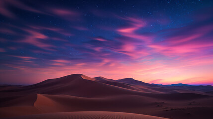 Naklejka premium Desert Landscape With Sand Dunes and Mountains in the Background
