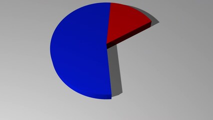 3d animated pie chart with 22 percent red and 78 percent blue including luma matte