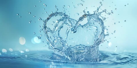 A symbol of love and purity, a heart formed from water splashes against a light blue backdrop