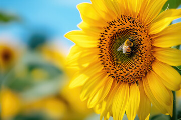 Fototapeta premium sunflower with a bee and a honey
