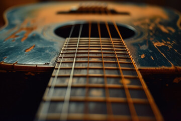 guitar with a string and a music - obrazy, fototapety, plakaty