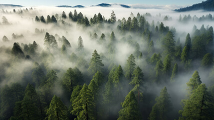 A Forest Shrouded in Fog - obrazy, fototapety, plakaty