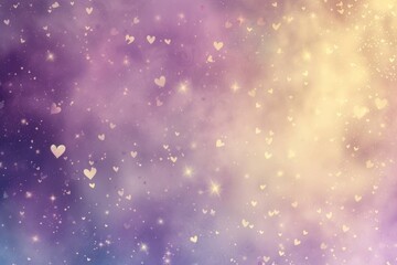 Obraz na płótnie Canvas An elegant background in pastel shades of lilac and soft yellow, with a scatter of small hearts creating a starry sky effect