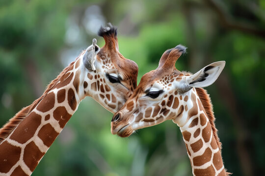 giraffe with a neck and a kiss