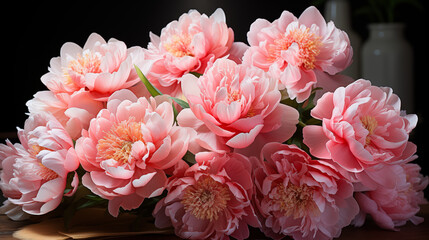 Bouquet of pink peony in a vase, soft focus background