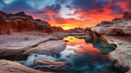 A Beautiful Sunset Reflecting the Sky in a Pool of Water