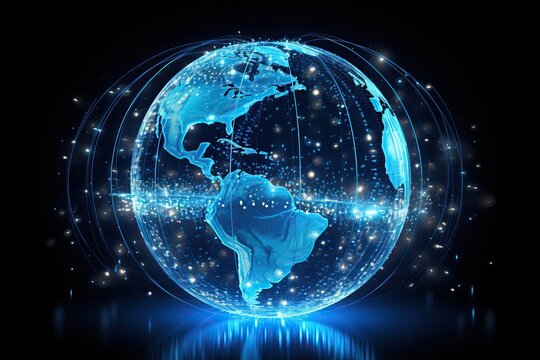 Globe in the form of a blue world in the internet. Blue Earth