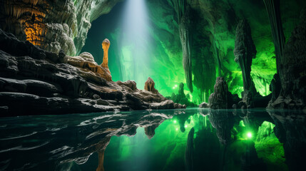 Person Standing in the Middle of a Cave