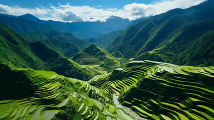 Aerial View of Rice Terraces in the Mountains