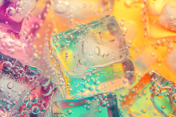 artistic patterns on iced tea using colorful ice cubes, June