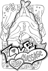 Colouring book vector page for adult woman. Hobby for relax and anti stress. Hand drawn illustration collection set with bohemian style beautiful young woman doing spa massage.