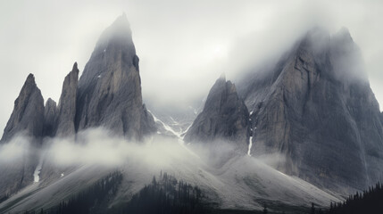 Majestic Mountain Enveloped in Fog and Clouds