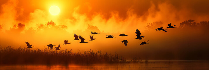 birds in the sunset