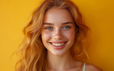 Fototapeta premium Smiling Woman With Blonde Hair and Blue Eyes