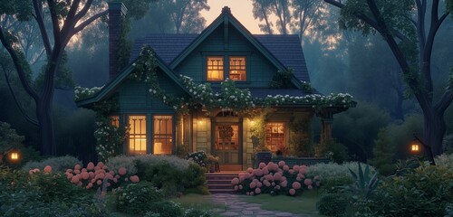 Xanadu-green craftsman twilight cottage.