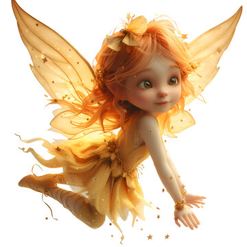 A 3D render of a magical fairy flying among twinkling stars. Created with generative AI.