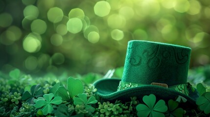 Celebration of Saint Patrick with three-leaf clover in cultural heritage. Grunge clover background for Saint Patrick's day. - obrazy, fototapety, plakaty