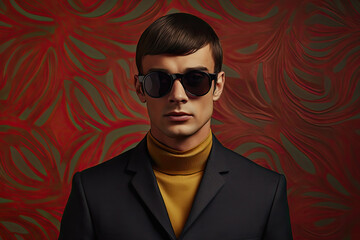 Fototapeta premium portrait of handsome young man with sunglasses in 1960's style