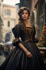 Fototapeta premium The simplicity and sophistication of the elegance of Baroque clothing. Captivating Elegance and Opulence: A Visual Journey into the Exquisite 19th Century Victorian Fashion