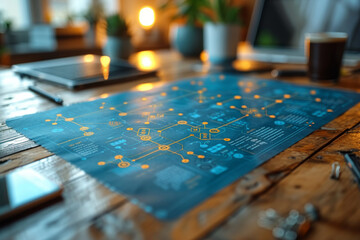 Naklejka premium A flowchart mapping out interconnected business processes illustrates the complexity of operations, emphasizing the importance of streamlined workflows for organizational efficiency. Generative Ai.