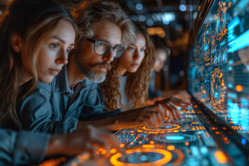 A focused team collaborating on a digital platform illustrates the integration of technology in modern business practices, showcasing the efficiency and connectivity. Generative Ai.