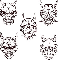 Oni Hannya Mask art set - outlined