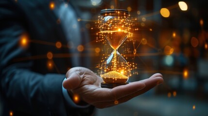 Futuristic Digital Hourglass Concept in Hand