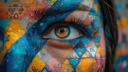 Eye with Colorful Tribal Paint Close-Up