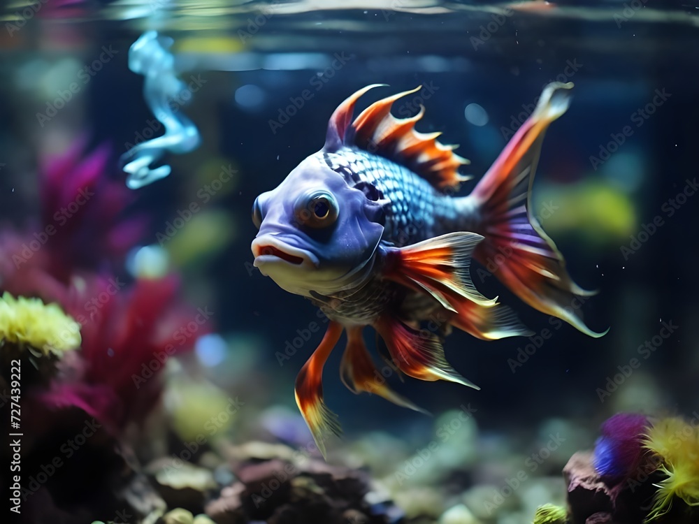 Wall mural fish in a home aquarium, or beautiful aquarium fish  